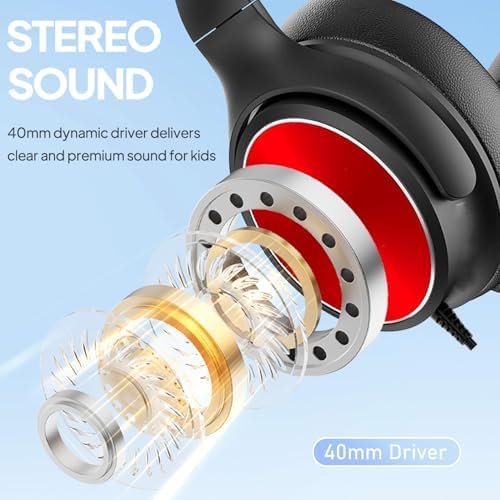 Adoope USB C Foldable Headphones with Microphone – Safe Listening Design Featuring 95 d B Volume Limit for Kids and Adults, Plush Ear Pads for Unmatched Comfort, Portable Style in Black & Red – Perfect for Tablets, Phones, and Laptops