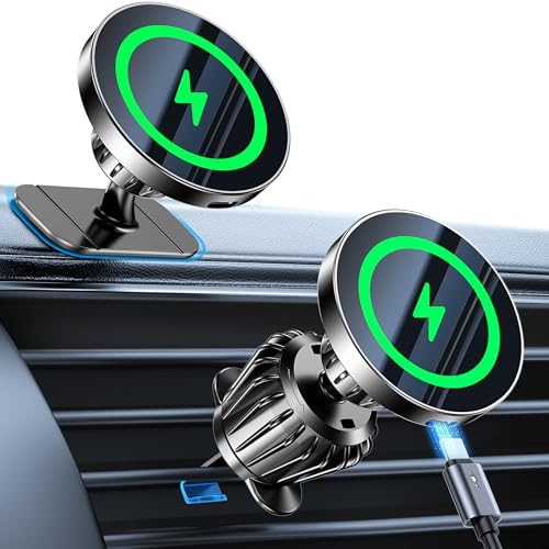 Kaistyle Mag Safe Car Charger Mount – Ultimate Magnetic Wireless Charging Solution for i Phone 16, 15, 14, 13, 12 – Dual Dashboard & Vent Compatibility, Enhanced Magnet Strength for Secure Device Hold, Fast Charging Efficiency, Sleek Design for Modern Cars, Perfect for Mag Safe Cases – Elevate Your Driving Experience with Hassle-Free Navigation and Power