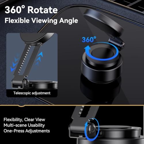 Electric Vacuum Magnetic Suction Phone Holder for Magsafe,360° Adjustable Magnetic Car Phone Mount,Foldable Portable Cell Phone Holder for iPhone 16/15/14/13/12 Series (Not Charge Phone) – Enhanced Compatibility and Speed