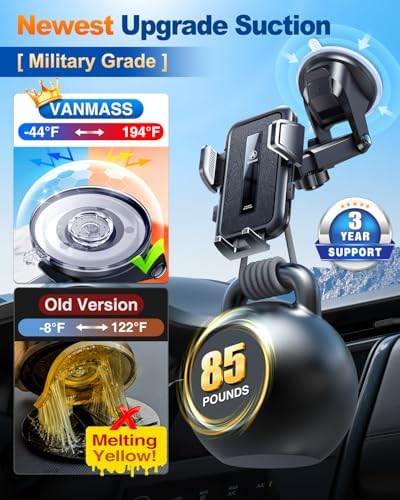 VANMASS 2025 Premium Car Phone Holder – Unmatched 85+ LBS Suction Power for Secure Hands-Free Navigation | Universal Compatibility with i Phone 16 Pro Max, 15, 14, 13 & Android Devices | Versatile Windshield, Dashboard & Air Vent Mount for Maximum Convenience | Durable Design Ensures Safe Driving Experience