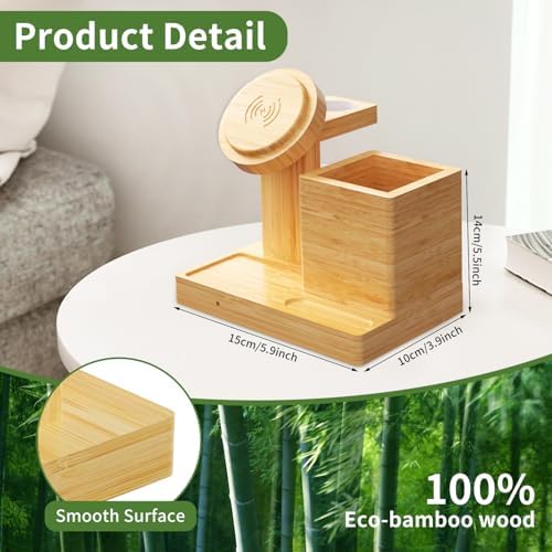 Eco-Friendly 4-in-1 Wireless Charging Dock with Pen Holder – Premium Bamboo Mag Safe Station for i Phone 12-16 Pro, Air Pods & Apple Watch – Fast Charging Solution for Home & Office, Perfect Gift for Tech Enthusiasts