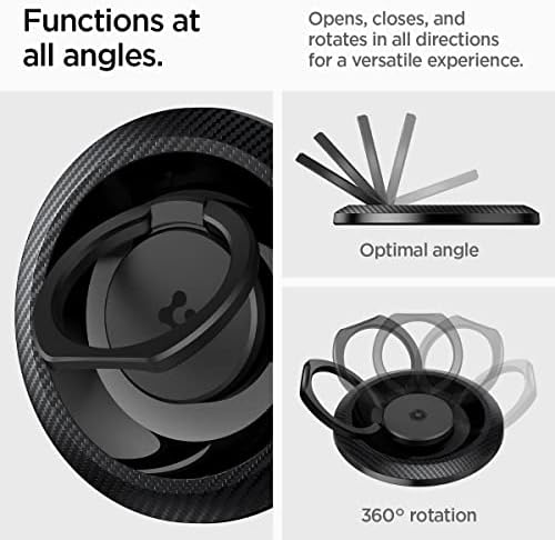 Spigen O-Mag Magnetic Phone Holder Grip for Mag Safe – Enhanced 360-Degree Rotation and Anti-Scratch Design for i Phone 16, 15, 14, 13, 12 Series & Galaxy S25/S24/S23 – Versatile Kickstand & Slip-Free Grip in Sleek Black (OM100) – Ultimate Compatibility with Magnetic Cases
