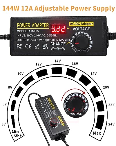 Versatile AOYADAISU 120 W Adjustable DC Power Supply with 14 Tips & Polarity Converter – Perfect for Fast Charging LED Strip Lights, Cameras, and More – 3 V-24 V Output with 5 A Maximum Current for Ultimate Compatibility and Performance
