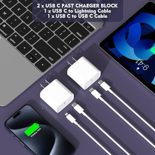 Premium Apple MFi Certified 3-Pack i Phone Charger Set with PD Type C Quick Wall Block and 6 FT Fast Charging USB C to Lightning Cable – Ultimate Speed and Compatibility for i Phone 14/13/12/Pro/Max/11/XR/SE 2022 and i Pads, Perfect for Home or Travel Use