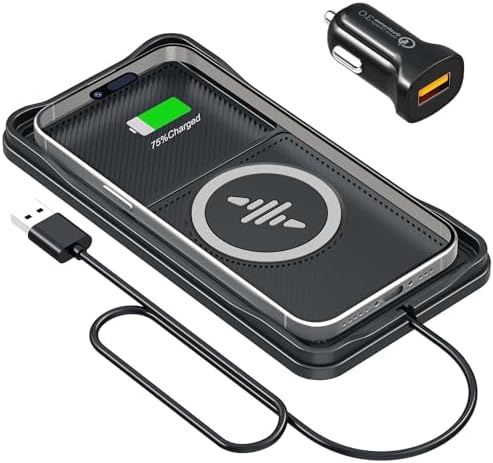 LANSEMKU 15 W Fast Wireless Car Charger Pad – Ultimate Non-Slip Phone Charging Mat with 20 W Adapter for i Phone 16/15/14/13/12 Pro Max & Air Pods – Enhanced Safety Features & 30 CM Cable for Effortless Charging on the Go