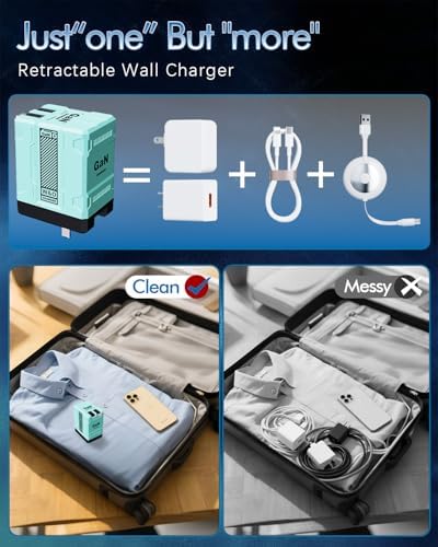 Revolutionize Your Charging Experience with the W&O 45 W Ga N Dual Device Fast Charging Wall Charger – Ultra-Compact with Retractable Lightning & Type-C Cables for i Phone 16/15/14/13/12/11, Galaxy S25/24, and All Android Devices – Perfect Travel Companion for Enhanced Speed, Versatility, and Portability
