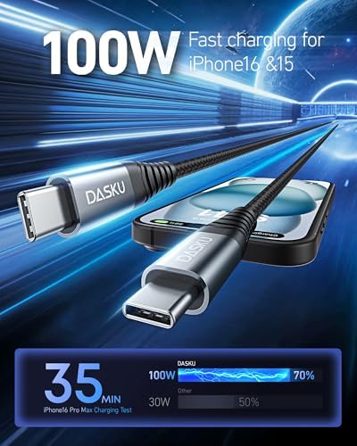 15 FT USB C to USB C Charging Cable – 100 W Braided Fast Charger for i Phone 16/15/Pro/Plus/Pro Max & Samsung Galaxy S23 – Durable, Tangle-Free Design for Efficient Data Transfer & Versatile Use – Perfect for Home, Office, and On-the-Go Charging Solutions