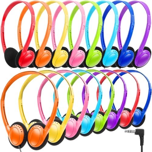 Bulk Classroom Headphones 25 Pack – Premium Durable Wired Earphones for Enhanced Student Learning, Comfortable Fit for Kids and Adults – Superior Sound Quality for Educational Use (HY103, 25 Black)
