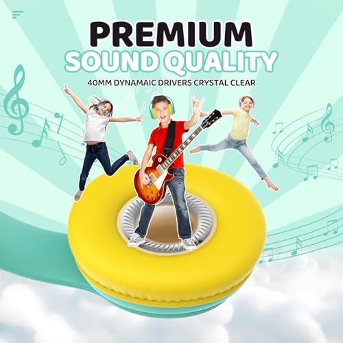 Kids Safe Sound Bluetooth Headphones – Lightweight Over-Ear Design with Volume Limiting (85/94 d B), 60-Hour Battery Life & Bluetooth 5.3, Built-in Microphone, Cozy Fit in Vibrant Blue – Ideal for Music, Audiobooks & Playtime with Enhanced Hearing Protection