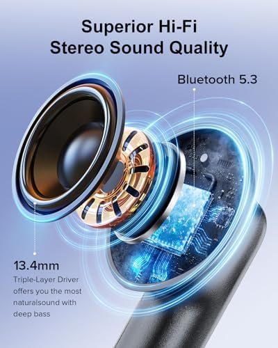 Sleek Rose Gold Wireless Earbuds with Bluetooth 5.3 | 42-Hour Long Battery Life & IPX7 Waterproof Design | Premium Noise Cancelling Earphones for Exceptional Audio | Intelligent LED Display for Seamless Connectivity on i OS & Android