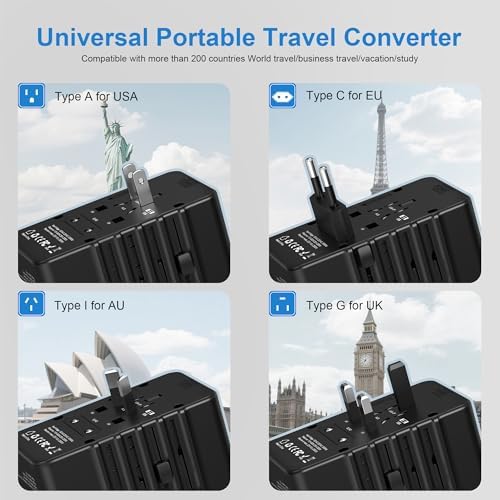 Global Voltage Converter & Universal Travel Adapter – Effortlessly Transform 220 V to 110 V for Safe Use of US Appliances Abroad with Enhanced Durability and Compact Design for High-Wattage Devices like Hair Dryers – Your Essential Travel Companion for Seamless International Power Solutions