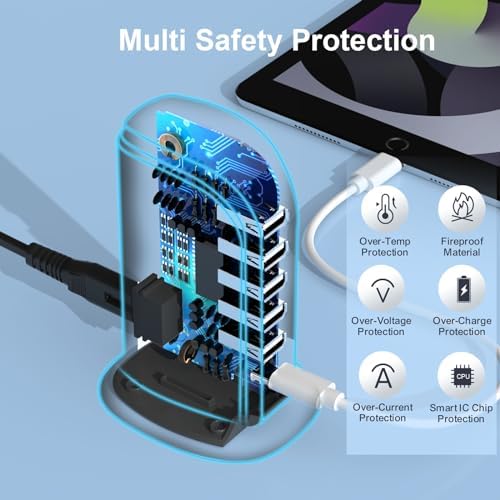 Kawaii-Inspired 6-Port USB Charging Hub: Ultimate Fast Charger for i Phones, Androids & More – Compact Multi-Device Power Station with 1 USB-C & 5 USB-A Ports for Effortless Travel & Home Connectivity, Tangle-Free Solutions for Modern Users