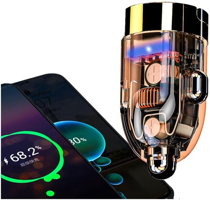 Rapid Charge Dual-Port USB Car Charger Adapter – PD45 W & QC3.0 for i Phone 16 Pro Max, i Pad, Samsung – Sleek Golden-Transparent Design for Ultimate Compatibility – Smart Circuitry Protection for Safe, Efficient Power on the Go – Compact & Lightweight Automotive Accessory for Road Trips and Daily Commutes