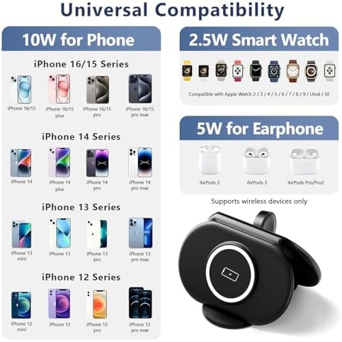 Revolutionize Your Charging Experience: 2025 Portable Wireless Mag-Safe 3-in-1 Charger for i Phone 12-16 Pro Max, Apple Watch & Air Pods – Fast, Travel-Friendly, Enhanced Magnetic Alignment for Effortless Power on the Go