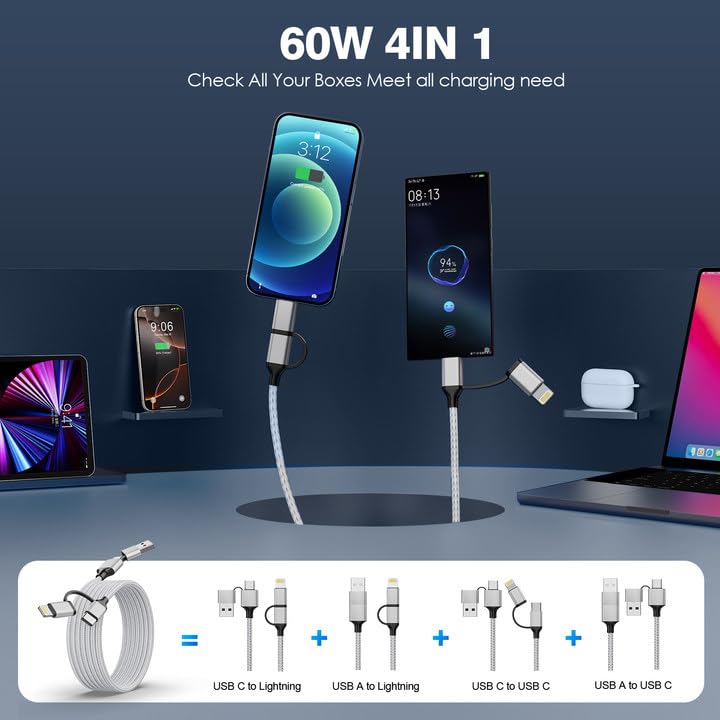 20 FT Ultra-Long i Phone Charger Cable – Fast 60 W 2-in-1 USB-C & Lightning Charging Cord for i Phone 16/15/14/13/12/11, i Pad & Mac Book – Durable Braided Design for Home, Office & Outdoor Use – Unmatched Flexibility and Rapid Power Delivery