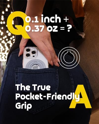 Sleek Gray Magnetic Phone Grip Holder – Ultra Adhesive Finger Ring for One-Handed Control & Wireless Charging – Effortless Attachment & Ergonomic Design for Enhanced Mobile Usability and Freedom of Movement