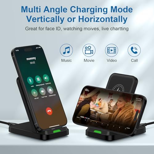 Fast Wireless Charger Stand for Google Pixel 9 A & Samsung Galaxy Series – 15 W High-Speed Charging Dock with Dual Coils for Optimal Viewing and Enhanced Compatibility – Ideal for Desk or Nightstand Use – Safe, Case-Friendly Design with Intelligent Charging Modes for Efficient Power Delivery