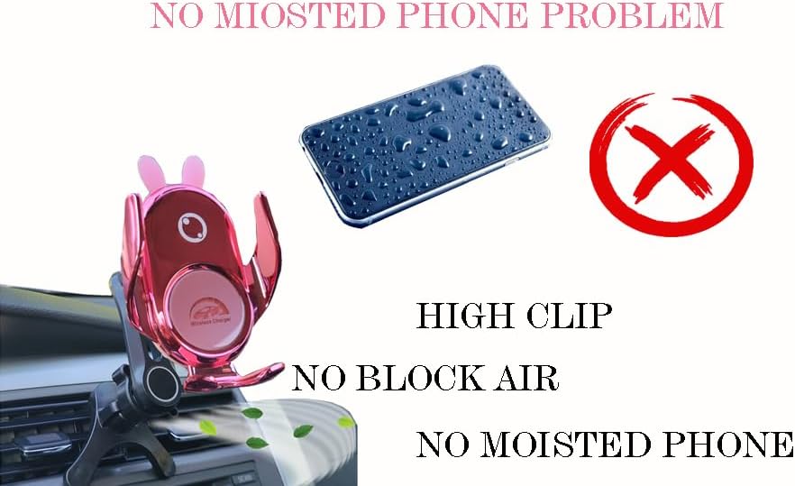 Innovative Auto-Clamping Wireless Charging Car Phone Holder with Rotatable Vent Clip – Stylish Cute Demon Design for i Phone, Samsung Galaxy & Android Devices – Ultimate Compatibility and Fast Charging Solution for Modern Drivers