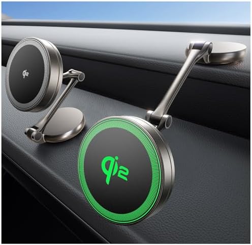 THREEKEY Mag Safe Car Charger & 360° Rotating Phone Holder – Qi2 Wireless Charging Solution for i Phone 16-12 Series & Galaxy S25 Ultra – Retractable Arm Design for Ultimate Convenience and Enhanced Compatibility – Durable Magnetic Mounting System for Secure Device Placement