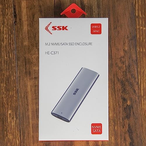 SSK Aluminum M.2 to USB NVMe SATA SSD Enclosure – High-Speed Tool-Free Reader for 2242, 2260, 2280 Drives | USB 3.2 Gen 2 Adapter with UASP Support for Enhanced Performance and Compatibility – Perfect for Fast Data Transfer and Reliable Storage Solutions
