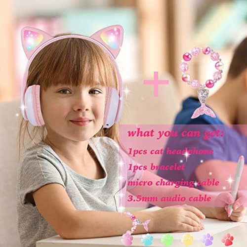 Playful Wireless Cat Ear Headphones for Kids – Bluetooth Audio with LED Lights, Foldable Design & Built-in Microphone for Gaming and Travel – Ultimate Gift for Trendy Young Girls