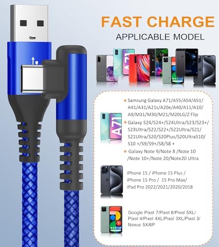 sweguard 10 FT Right Angle USB Type C Charger Cable – Durable Nylon Braided 2-Pack for i Phone 15/16 Pro Max & Samsung Galaxy Models – Enhanced Fast Charging & Tangle-Resistant Design for Ultimate Convenience and Performance