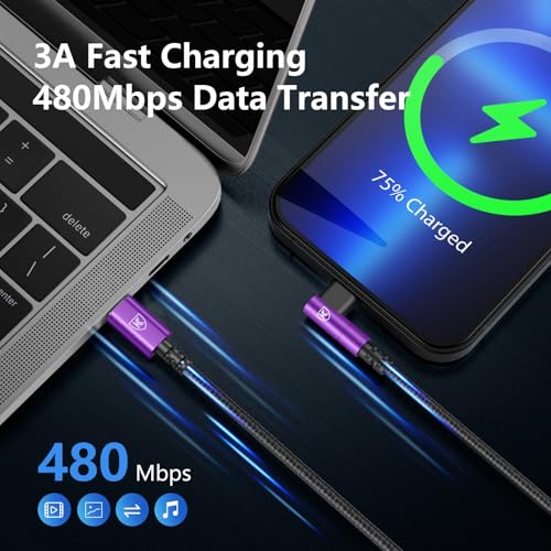 Enhanced 6 FT USB C to Lightning Charging Cable Set – MFi Certified with 90-Degree Design for Optimal Ergonomics – Fast Charging Nylon Braided Cords Compatible with i Phone 14/13/12/11/Pro Max/Plus/8/7 – 3 Pack for Home, Office & Travel Convenience