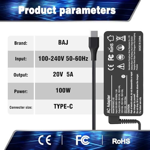 High-Efficiency 100 W USB-C Laptop Charger for Lenovo, Acer, Dell, Asus, Mac Book Pro/Air – Versatile Type-C Power Adapter with 6.6 ft Cable, Rapid Charging for Laptops and Devices, Smart Chip Protection for Safe Use – Ideal for Travel and Everyday Productivity