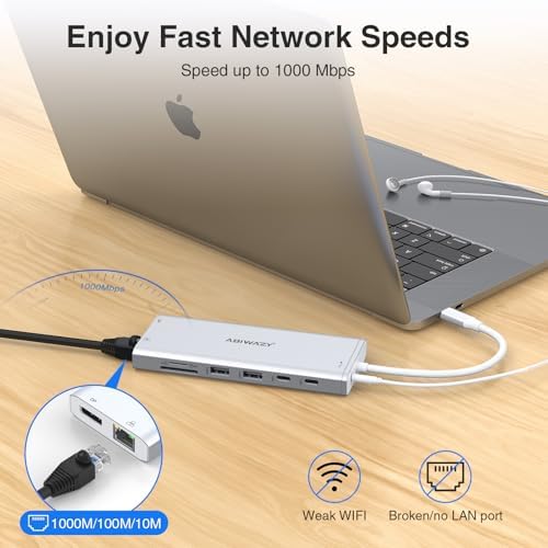 Transform Your Workspace with the Ultimate 14-in-1 USB-C Docking Station – Elevate Productivity with Dual Monitor Support, 2 HDMI & Display Port Outputs, 7 Versatile USB Ports, Stable Ethernet Connectivity, and Audio Output – Ideal for Dell, HP, Lenovo Think Pad & Surface Laptops – Sleek Silver Design for Professional Environments