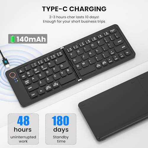 Ultimate Mini Wireless Folding Keyboard for Travel – Sync 3 Devices Effortlessly, Premium Aluminum Design for i Phone, i Pad, Mac, Android & Windows – Compact & Portable Full-Size Typing Solution