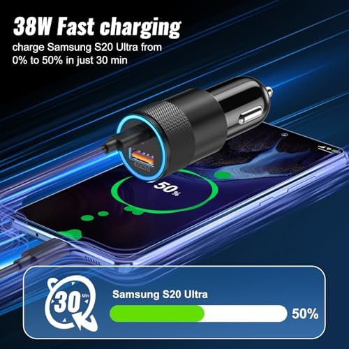 Dual-Port Fast Charge Car Charger Bundle – 38 W USB-C Power Adapter with 6 FT Type-C Cable for i Phone 15/16 Pro & i Pad – Boxeroo Multi-Device Auto Charger with QC 3.0 & PD Compatibility for Ultimate On-the-Go Power Efficiency – Sleek, Durable Design for Enhanced Vehicle Connectivity