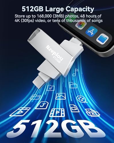 256 GB Lightning & USB-C Flash Drive for i Phone/i Pad – Ultra-Fast USB 3.0 Memory Stick for Effortless Photo & Video Backup – Plug & Play External Storage Solution (Sleek Silver Design) – Perfect for Seamless Data Management and Expansive Memory Needs