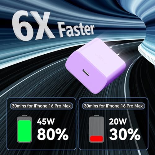 Elevate Your Charging Experience with the 45 W Super Fast USB-C Charger and 6.6 FT Cable – Optimal for i Phone 16 Pro Max, i Pad, and Android Devices – Compact, High-Efficiency Power Adapter with Advanced Safety Features for On-the-Go Users