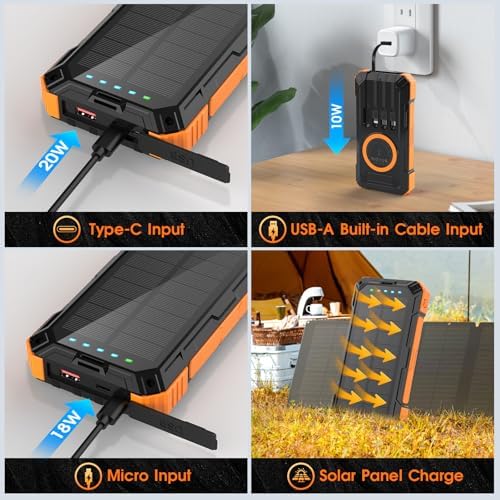 Ultimate 49,800 m Ah Solar Power Bank: Wireless Portable Charger with 4 Integrated Cables, 22.5 W Fast Charging Battery Pack for All Smartphones – Eco-Friendly Outdoor Essential with PD & QC3.0 Technology