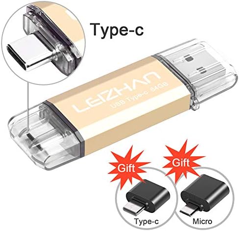 Leizhan 64 GB Dual Interface USB Flash Drive – Versatile Type-C & USB Memory Stick with Adapters for Effortless Data Transfer – Stylish Gold Finish for Enhanced Portability and Compatibility