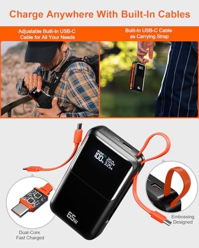Ultimate 65 W Portable Laptop Power Bank – 27,000 m Ah Triple Port Fast Charger with Integrated USB-C & Lightning Cables | TSA-Compliant for Hassle-Free Travel | Smart Display & Enhanced Safety Features for Mac Book, i Phone, & Steam Deck | Your Essential On-the-Go Charging Solution for Maximum Productivity