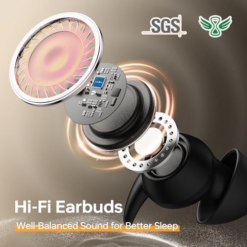 MUSICOZY Bluetooth 5.3 Sleep Earbuds – Ultra-Light Wireless Headphones for Side Sleepers, IPX6 Waterproof Design Perfect for White Noise, Podcasts, and Concerts – High Fidelity Sound for Uninterrupted Comfort and Focus, Ideal for Men and Women