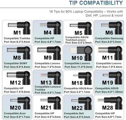 Universal 90 W Laptop Charger with 16 Tips – Versatile AC Adapter for Dell, HP, Acer, Asus, Lenovo, and More – Fast, Safe Power Supply for Notebooks and Ultrabooks – Worldwide Compatibility with 100-240 V Input for Reliable Charging – Ideal Replacement for Diverse Models Including HP Envy, Dell Inspiron, Toshiba Satellite, and Acer Aspire – 30-Day Refund Guarantee and 24/7 Support for Hassle-Free Use – Perfect Solution for Efficient and Dependable Laptop Power Needs