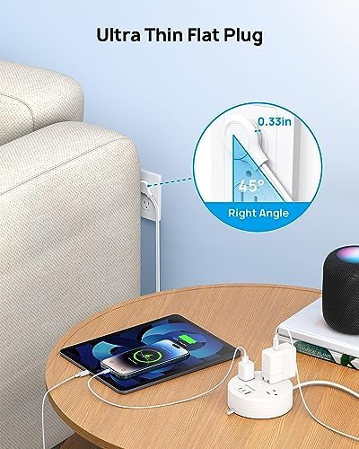 Compact TROND 20 W USB-C Travel Power Strip – Retractable 5 ft Extension Cord with 3 AC Outlets for Fast Charging, Perfect Cruise Ship Essential, Ultra-Thin Flat Plug for Home & Dorm Use – Stay Organized & Connected Anywhere