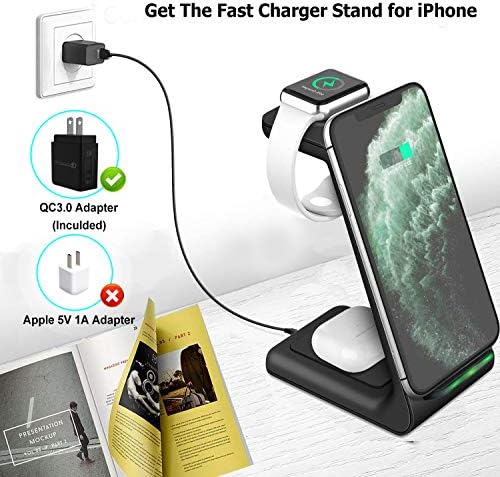 Ultimate 3-in-1 Wireless Charging Station for Apple Devices – Qi-Certified Fast Charger for i Phone 14/13/12/11/X Series, Apple Watch 7/SE/6/5/4/3/2, and Air Pods Pro – Sleek, Space-Saving Design with Adapter for Optimal Performance and Enhanced Charging Efficiency