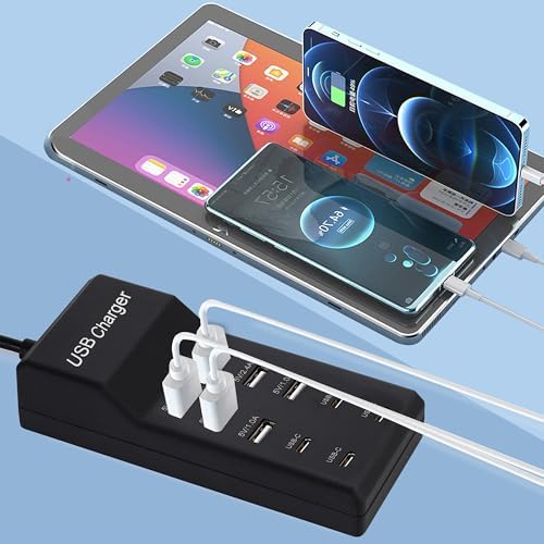 10-Port USB Charging Station – Fast Charging Dock with 6 USB-A & 4 USB-C Ports for Phones, Tablets, and Smartwatches – Sleek White Multi-Device Charger for Home and Office Efficiency