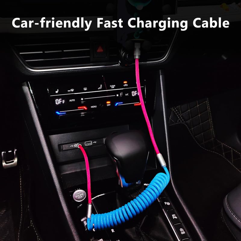 Experience Unmatched Charging Versatility with the Chubbycable Curly Chubby – 240 W High-Speed Retractable USB-C Cable, Extends 2.29 to 3.6 FT, Ideal for Car Play & Android Auto, Stylish Dark Blue and Green Coiled Design for Effortless Organization and Durability