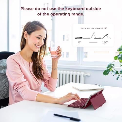 CACOE Ultra-Slim Foldable Wireless Keyboard with Integrated Stand – Dual-Channel QWERTY Design for Seamless Device Switching – Portable Mini Keyboard for Smartphones, Tablets, and Laptops – Stylish Wine Red Finish for Enhanced Productivity and Versatility