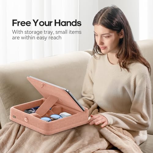 KDD Multifunctional Tablet Pillow Stand – Adjustable Foldable i Pad Holder for Bed, Lap, and Desk with Soft Pad Dock and Stylus Storage – Compatible with i Pad Pro (12.9, 10.5, 11), Air, Mini, Phones, and Books – Ultimate Comfort and Versatility for Hands-Free Use