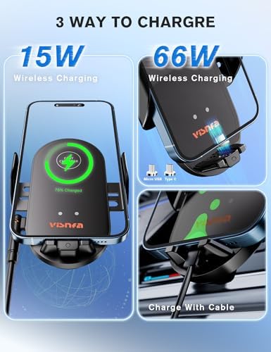 15 W Fast Wireless Car Charger with Auto-Clamping Technology – 3-in-1 Versatile Phone Mount for i Phone 15/14/13/12 & Galaxy S23/S22/S21/S10+ – Efficient Dashboard, Vent, and Windshield Holder in Stylish Black for Ultimate Smartphone Compatibility and Convenience