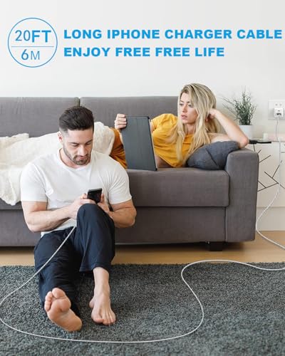 Experience Unmatched Convenience with the 20 FT Extra Long i Phone Charger Cord – 60 W USB-C and Lightning 2-in-1 Fast Charging Cable for i Phone 16/15/14 Pro/Pro Max, Mac Book, and i Pad (Gray) – Premium Durability for Effortless Charging Anywhere
