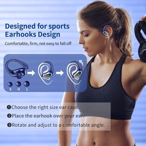 Rolosar Bluetooth 5.4 Sport-Optimized Wireless Earbuds – IP7 Waterproof with Advanced ENC Noise Cancellation, Ergonomic Earhooks for Ultimate Comfort, Dual LED Battery Indicator, 50-Hour Playback – Ideal for Running, Fitness, and Everyday Use