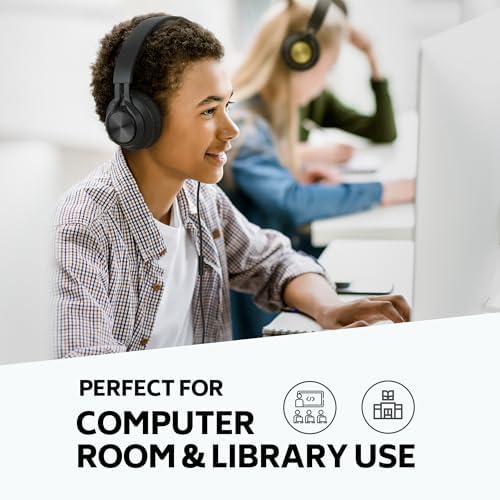 Transform Learning Environments with AILIHEN Kids Wired Headphones – 6 Pack of Comfortable, Durable Headsets with Built-In Microphones for K-12 Education, Perfectly Compatible with Chromebooks, Laptops & Computers (Black) – Optimal for Collaborative Projects & Engaging Online Classes