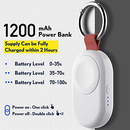 Compact PZOZ Wireless Travel Charger for Apple Watch – 1200 m Ah Fast Charging Power Bank with Keychain Design, Compatible with Series Ultra, 10, 9, 8, 7, 6, 5, 4, 3, 2, SE – Essential Portable Power Solution for On-the-Go Professionals and Fitness Enthusiasts in Sleek White Finish