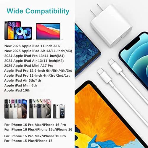 Ultra-Fast 20 W i Pad Power Adapter & 10 FT USB-C Cable Combo – Essential Charger for i Pad Pro, Air, Mini & 10 – Maximize Productivity with Lightning Speed Charging and Extended Flexibility for Apple Devices Experience groundbreaking charging efficiency with our Ultra-Fast 20 W Power Adapter paired with a 10 FT USB-C cable, meticulously designed for seamless compatibility with i Pad Pro (11, 12.9), i Pad Air (5 th/4 th), i Pad Mini 7, and i Pad 10. This compact wall charger delivers rapid power replenishment, ensuring your devices are ready to go in record time. The generous 10 FT cable grants you the freedom to use your i Pad comfortably while charging, whether at home, in the office, or on the move. Crafted from premium materials, this charger is built for long-term durability, making it the ultimate accessory for i Pad users seeking both reliability and performance. Elevate your charging experience today with this indispensable solution that fuses innovative technology with user-centric design.